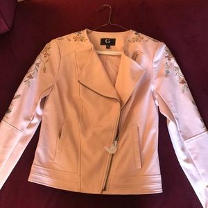 Blush pink leather jacket 🌸🌸🌸 floral print